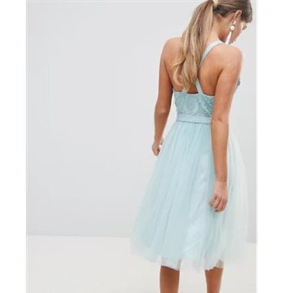 NWT ASOS Chi Chi London Tulle Midi Dress With Lace Detail - Picture 2 of 11